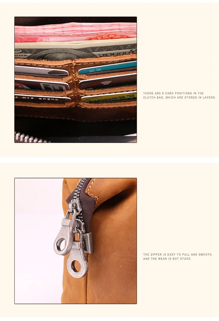 Crazy Horse Leather Retro Leather Wash Bag Multi-Function Storage Bag Top Layer Leather Men's Clutch Bag