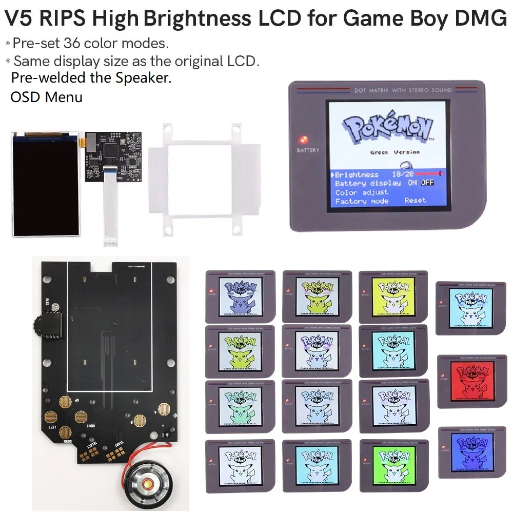 36-colorful-models-osd-menu-full-size-v5-rips-backlight-v5-lcd-for-gameboy-dmg-gb-dmg-console-and-pre-cut-shell-case