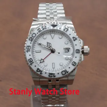 

Sapphire Glass Bliger 40mm White Sterile Dial Luminous Marks Ceramic Bezel GMT Function Stainless Steel Automatic Movement Watch
