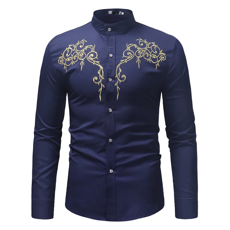 Men's Long Sleeve Dress Shirt 2023 Fashion Embroidery Black Men Shirt Slim Fit Business Casual Mens Shirts Camisa Masculina