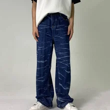 Pantalones vaqueros de pierna ancha para hombre, pantalón largo, holgado, informal, ropa de calle, Vintage, recto, otoño