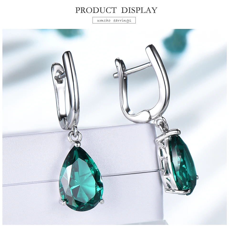 UMCHO &nbsp;&nbsp;Emerald 925 sterling silver earring for women EUJ094E-1-pc (3)