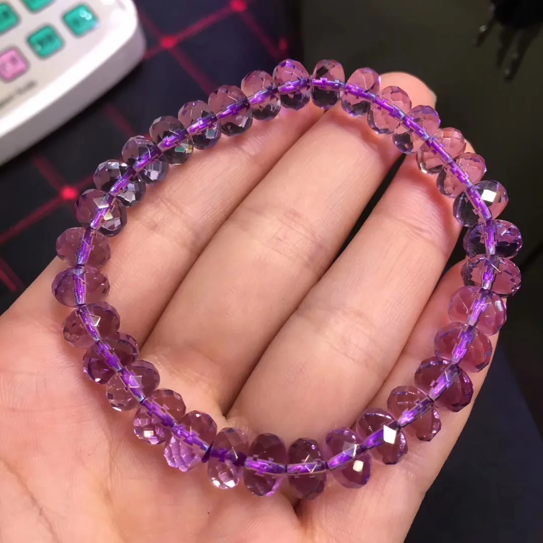 

Natural Amethyst Disc Beads Bracelet Color Rich Purple Crystal Clean Transparent Hydra Simple Versatile Generous