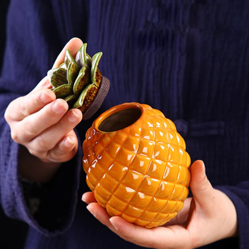 Creative Ceramic Pineapple Storage Jar, Tea Caddy Container with Lids, Wine Cabinet, Living Room, TV Cabinet, Bedroom Decor