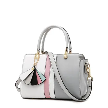 

Genuine Leather Women Handbags Patchwork Boston Messenger Bag Cross-body Shoulder Bag Korean Simple Platinum Bag