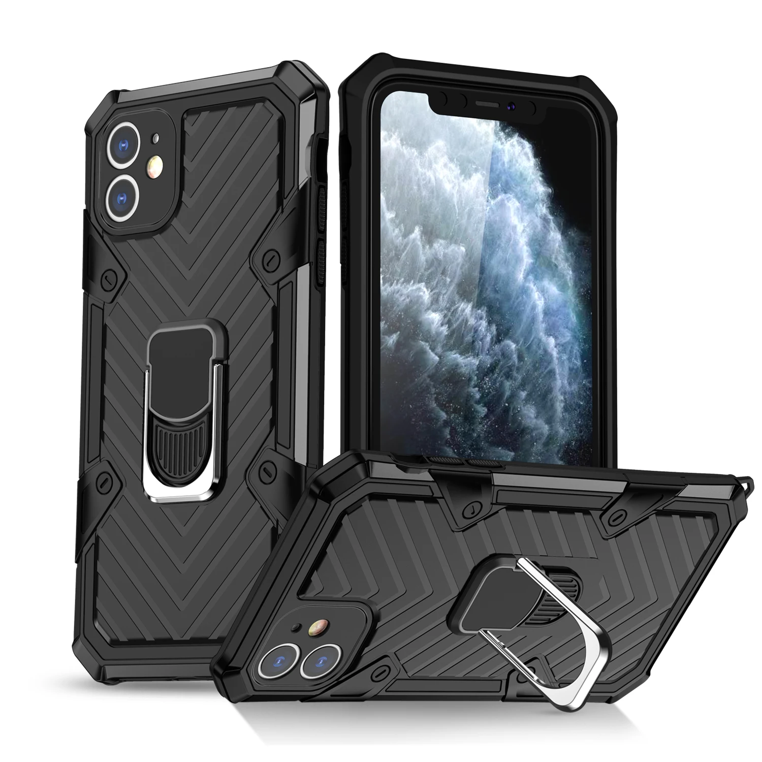 Shockproof Armor Phone Case For iPhone 11 Pro 7 8 Plus X Xs Max XR 6 6s SE Finger Magnetic Ring Car bracket Anti-Fall Cover