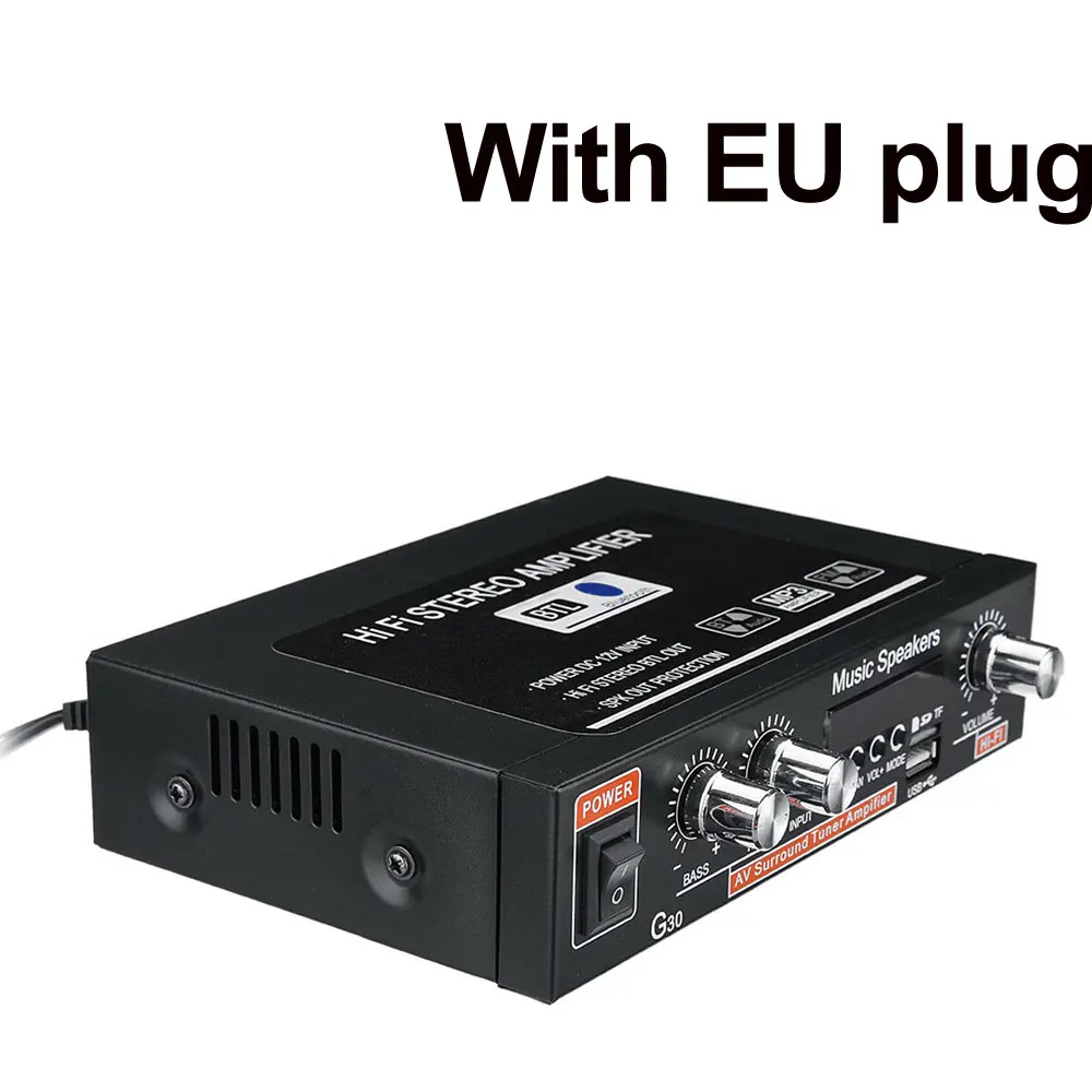 Универсальный G30 HIFI Bluetooth автомобильный аудио усилитель мощности FM радио плеер Поддержка SD/USB/DVD/MP3 с пультом дистанционного управления - Цвет: eu plug