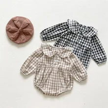 Combinaison classique à manches longues pour fille, barboteuse en coton, motif écossais, pour nouveau né, automne