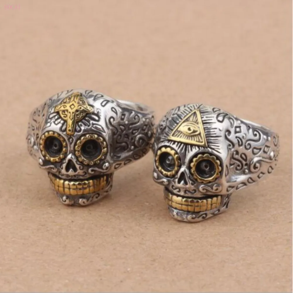 

S925 Sterling Silver ring for men retro punk Cross Skull opening thai silver ring for men and women 2019 new fashion jewelry