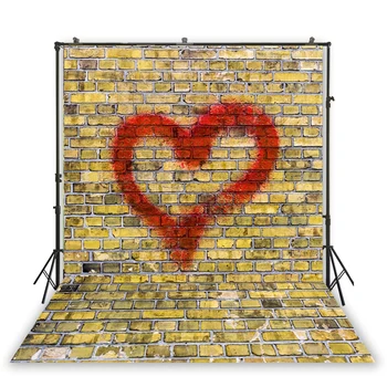

HUAYI Romantic Photography Red Heart Printed Brick Wall Background Backdrop For Valentine's Day Photoshoot Photography D-5637