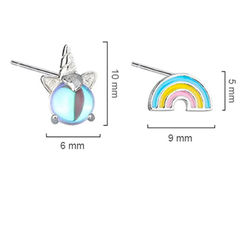Корейское издание 925 пробы серебряные серьги «Радуга» милые серьги-гвоздики с единорогом для женщин модные для ушей серьги-гвоздики новые красивые серьги для девочек