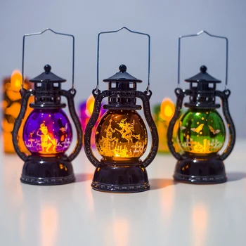 

Retro Halloween LED Lantern Hanging Hand-held Decorative Lamp Battery Operated for Indoor Festive Home Paper Lantern Decoration