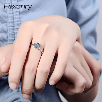 

Foxanry 925 Sterling Silver New Terndy Blue Rhinestone Finger Rings for Women Couples Creative Simple Engagement anillos Jewelry