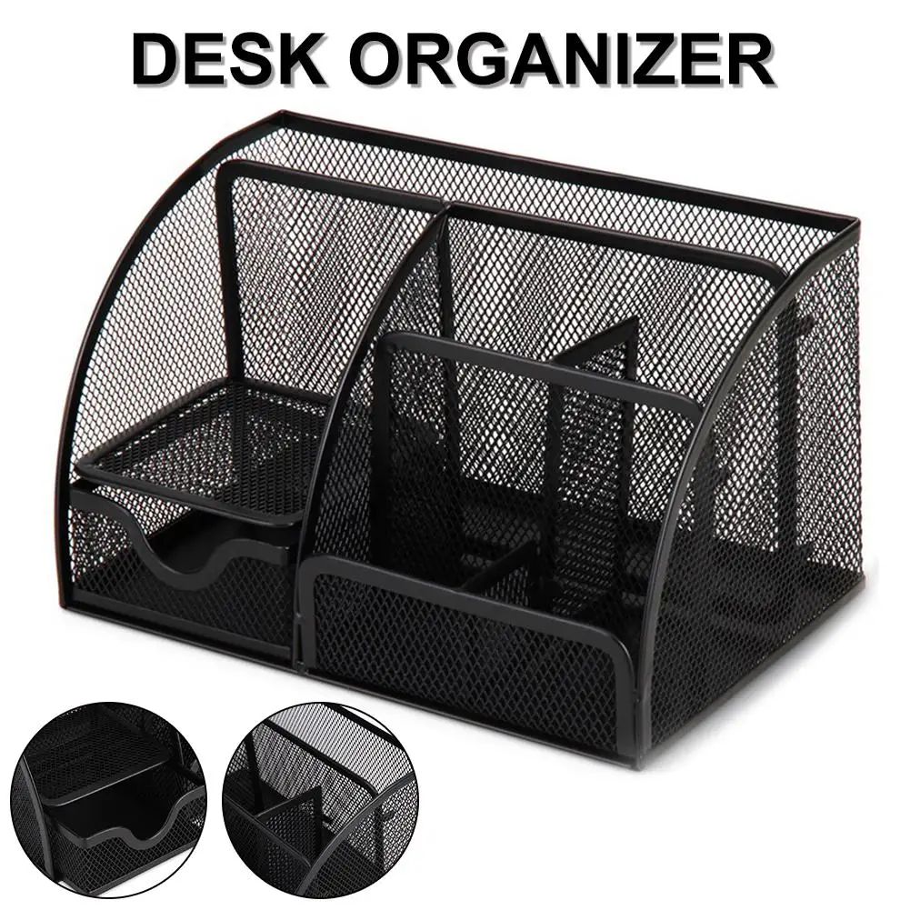 

Desktop Storage Organizer Multifunctional Pen Holder Mesh Collection Drawer With 6 Compartments For Office Home Use