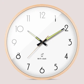 

Luminous Minimalistic Wall Clock Silent Wooden Living Room Smart Wifi Clocks Modern Unique Reloj Pared Madera Decoration AA50WC