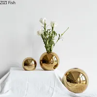 Plating Golden Ball Ceramic Vase Home Decoration Ornaments Crafts  Flower Pot Art Hydroponic Vases Home Decoration Ornament Gift 4