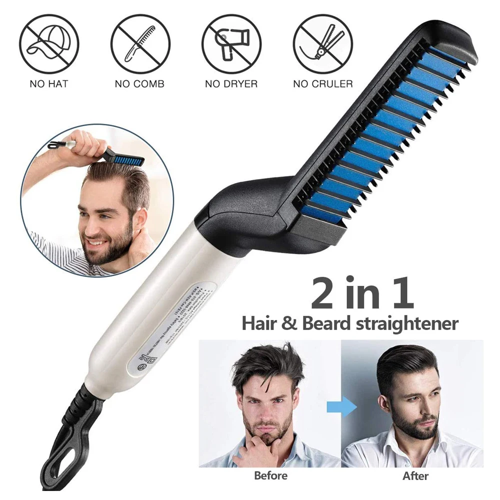 Multifunctional Hair Comb Brush Quick Beard Straightener Men\'s Hair Straightening Flat Iron Heated Hair Comb Show Cap Styler