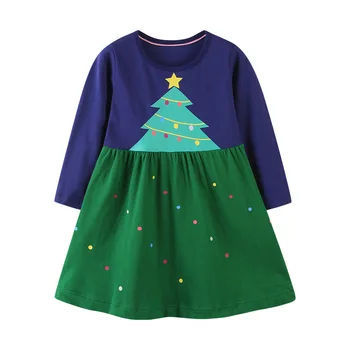 

Little maven Toddler Dresses for Christmas Green Tree Girl Clothes Kids Cotton Casual Princess Dress Vestidos Children Clothing