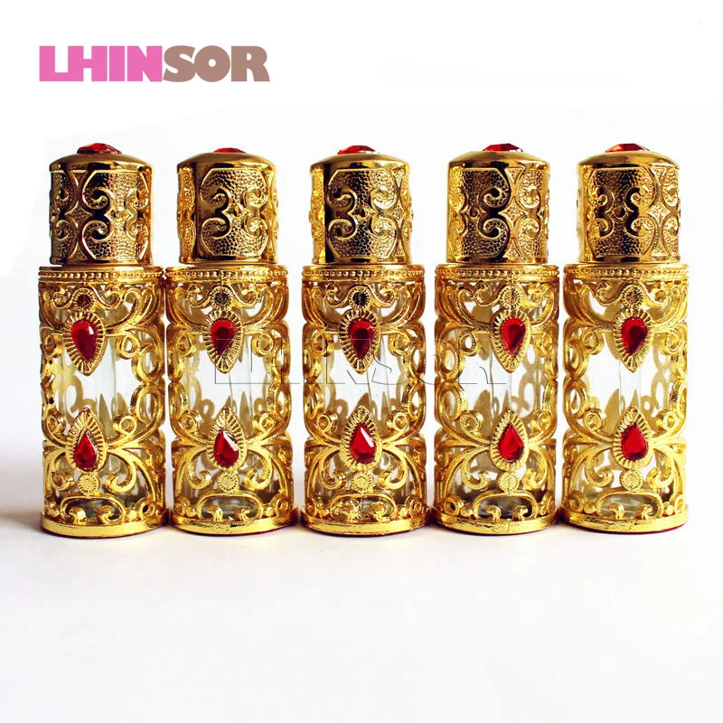

3ml Antiqued Metal Perfume Bottle Arabic Style Essential Oils Bottles Alloy Royal Glass Container Wedding Decorated Gift