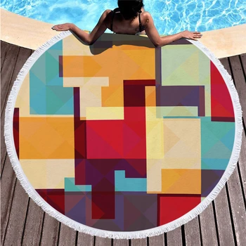 

Novelty Geometric Soft Microfiber Beach Towel 150cm Round Skin-friendly Bath Towel Beach Bikini Shawl Cover
