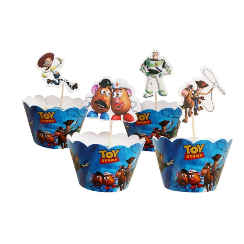 Cake Wapper-24pcs Для 10 человек Детские принадлежности для дня рождения Дисней История игрушек 4 древесные вечерние наборы для украшения бумажная гирлянда чашки, ребенок, Душ - Цвет: Cake Wapper-24pcs