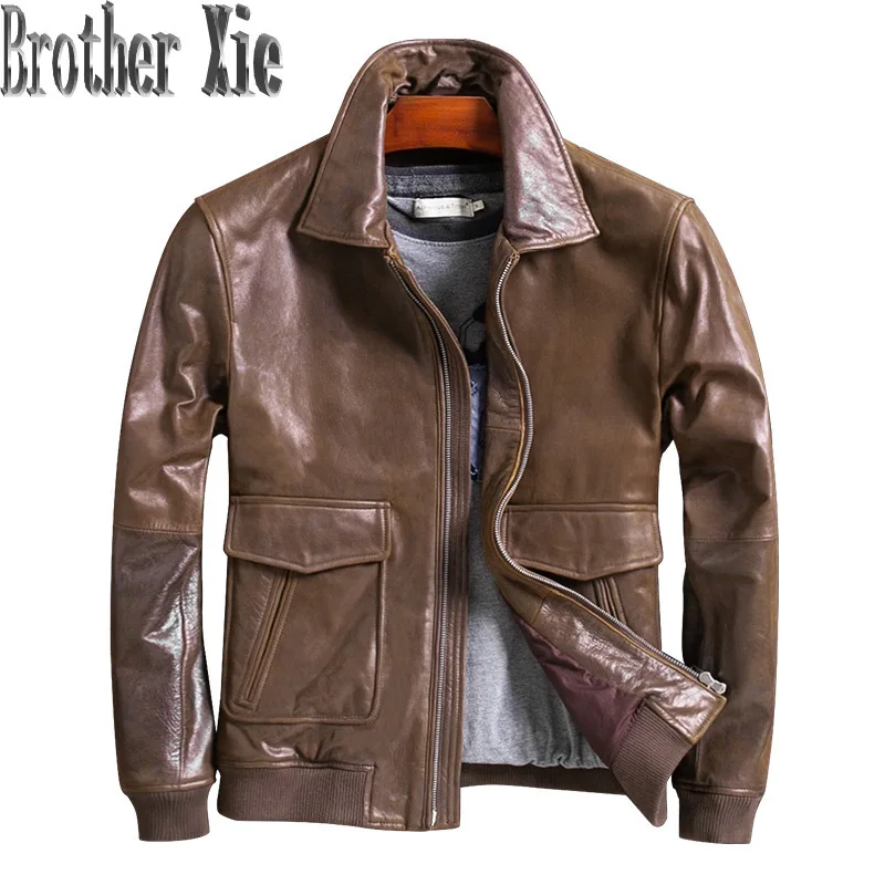 

Men's Leather Jacket Real Genuine Leather 100% Horsehide Leather Coat Sprig Autumn Plus Size Deri Ceket WpYE3005 KJ4113