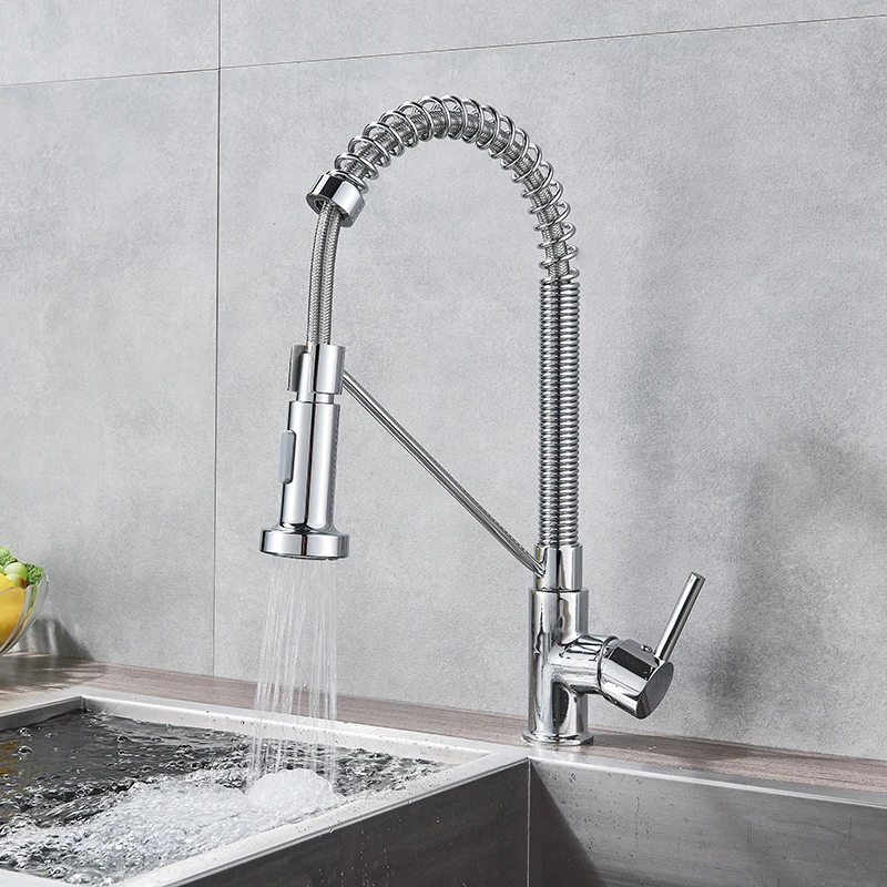 Chrome/ Black Style Kitchen Spring Faucet Pull Down Faucet Single Handle Water Mixer Tap 360 Rotation Kitchen Water Mixer Tap
