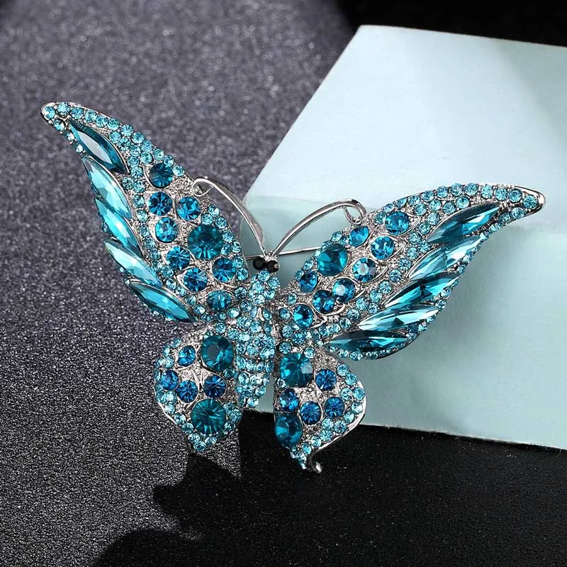 Zlxgirl Vintage Butterfly Brooch Women Party Gifts Colares Rhinestone  Brooches Bouquet Green insect Hijab Accessories Scarf Pins