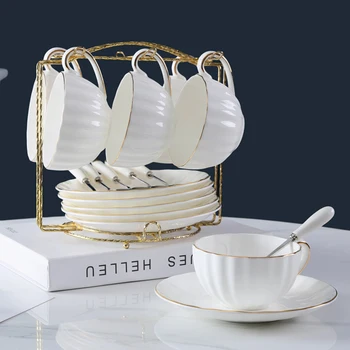 

Luxury European Coffee Cup Set Ceramic White Reusable Cups with Handle Red Tea Tasse A Cafe Ceramique Household Product OO50BD