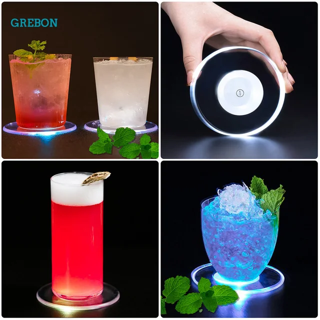Led Coaster Cup Holder Mug Stand Light Bar Mat Table Placemat Party Drink Glass Creative Pad Round Home Decor Kitchen 7 Color 6