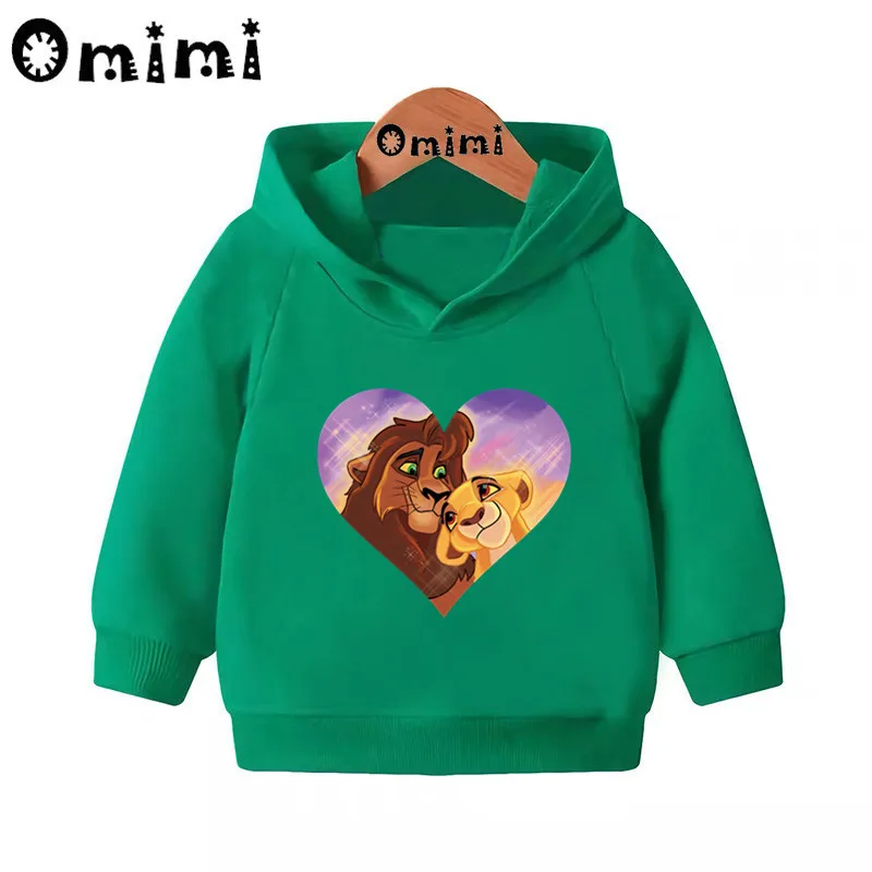 Mufasa& Simba& Nala/забавные свитера с рисунком короля льва детские толстовки с капюшоном крутой пуловер для малышей топы для девочек и мальчиков, осенняя одежда KMT5296 - Цвет: Green-5296J