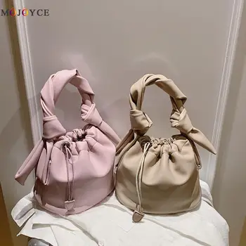 

Drawstring Bucket Bag Classic Texture Delicate Creative Design Chic Women PU Shoulder Handbags Female Solid Color Tie Purse