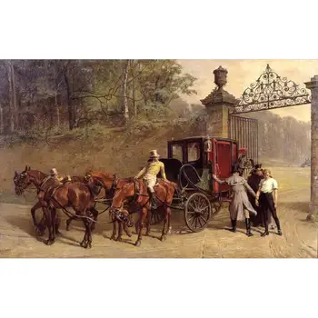 

Hand Painted Art Paintings by College Teachers - Success Samuel Edmund Waller genre horse carriage - Oil Painting on Canvas