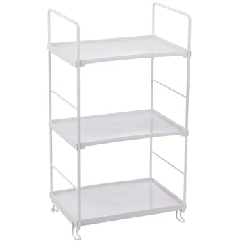 

3-Tiers Iron Desk Bookshelf Storage Shelf Bathroom Organizer Kitchen Rack Stand Holder Storage Rack Corner Shelves-White