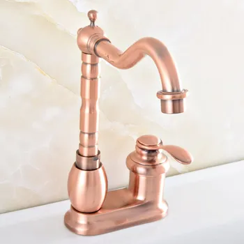

Antique Red Copper Brass Swivel Spout Two Holes Basin Kitchen Bathroom Vanity Sink 4" Centerset Lavatory Faucet Mixer Tap asf835