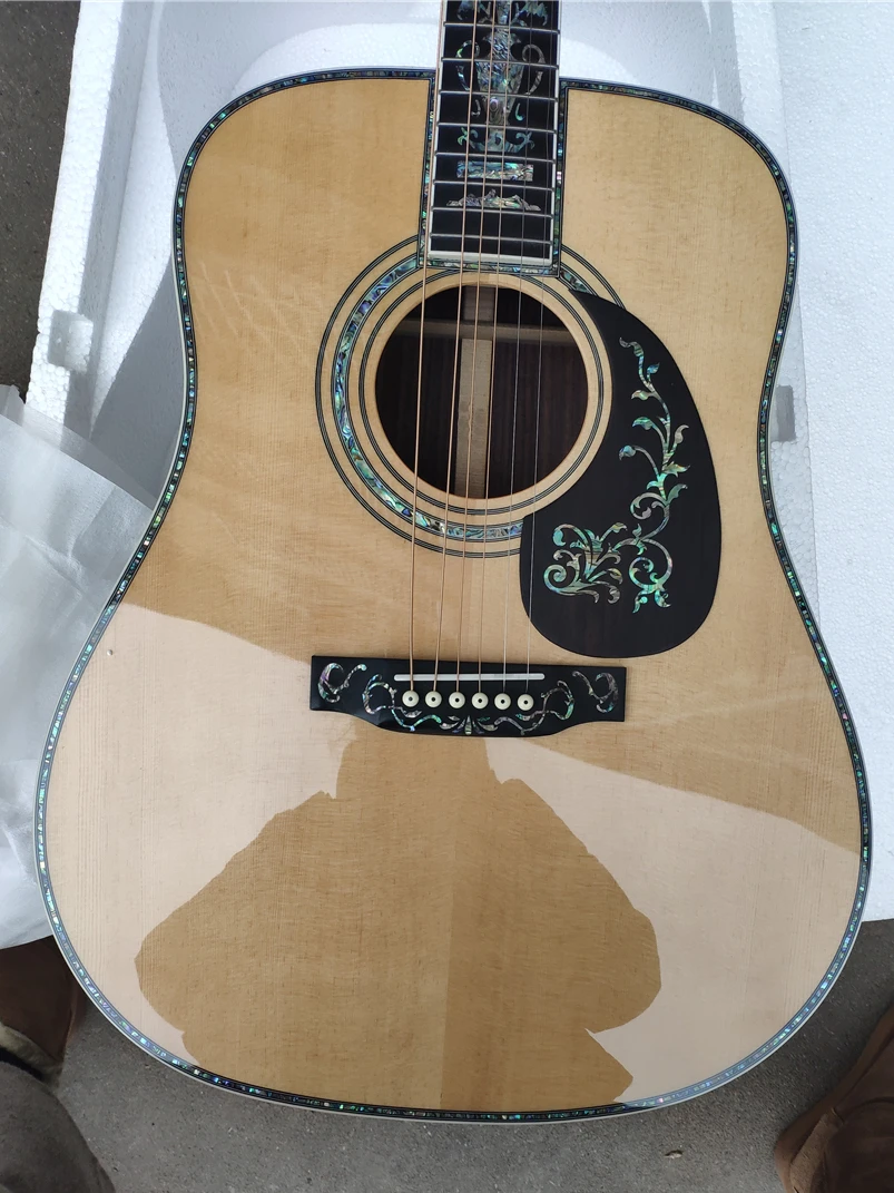 D style 41 inch full solid wood deluxe inlay acoustic guitar, acoustic