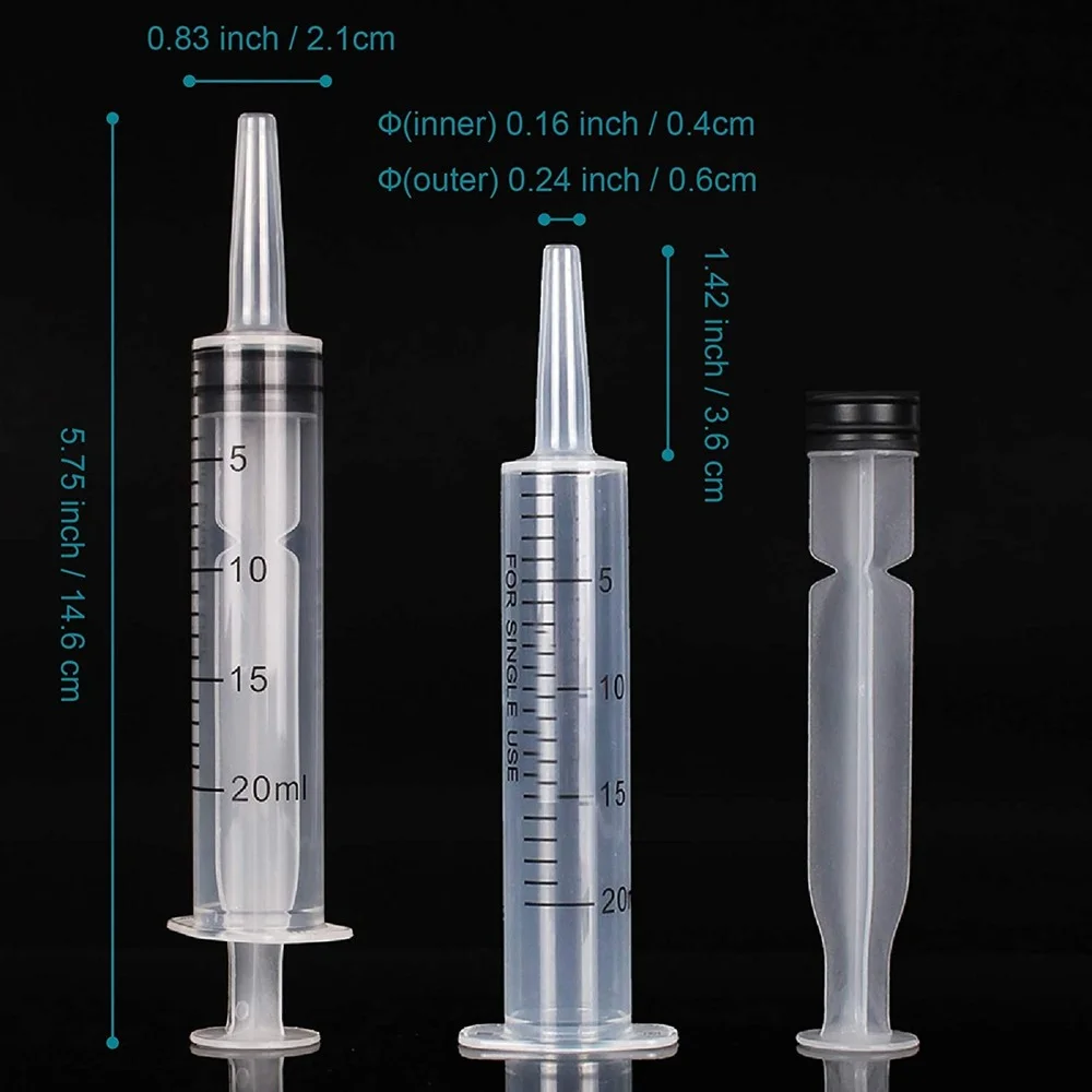 6Pack20mlSyringeWithout 바늘 주사기 forLipGloss 대형 플라스틱 주사기 forscientific clabs, Dispensing,Refilling Multiple Uses
