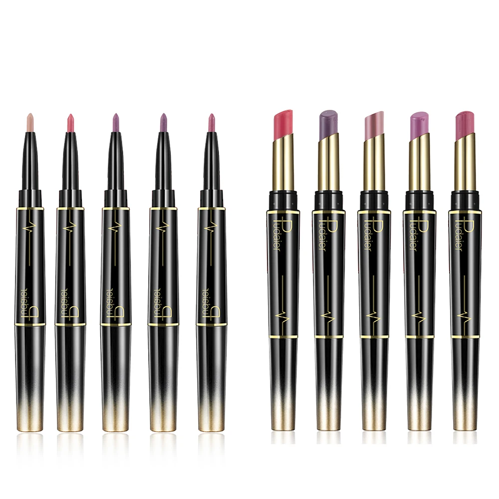 2 In 1 Double Ended Waterproof Pencil Lipstick Pen Matte Lip Liner Long Lasting Makeup Multifunct Lip Pencil Antifouling Lipstic