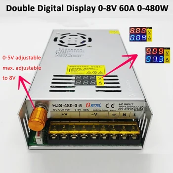 

0-5V 60A 480W Double Digital Display Adjustable Switching Power Supply HJS-480-0-5 DC voltage regulator Transformer 5VDC