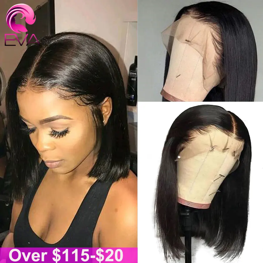  Eva 13x6 Short Lace Front Human Hair Wigs Pre Plucked With Baby Hair Straight Bob Lace Front Wigs F