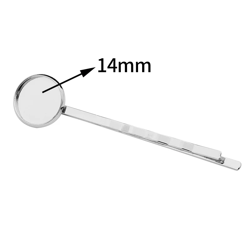 Silver 14mm 20шт 12 мм 14 мм фурнитура ювелирных изделий для ношения в волосах заколки для волос пустая рамка установочный лоток для стеклянных кабошонов Камея DIY Аксессуары - Окраска металла: Silver 14mm