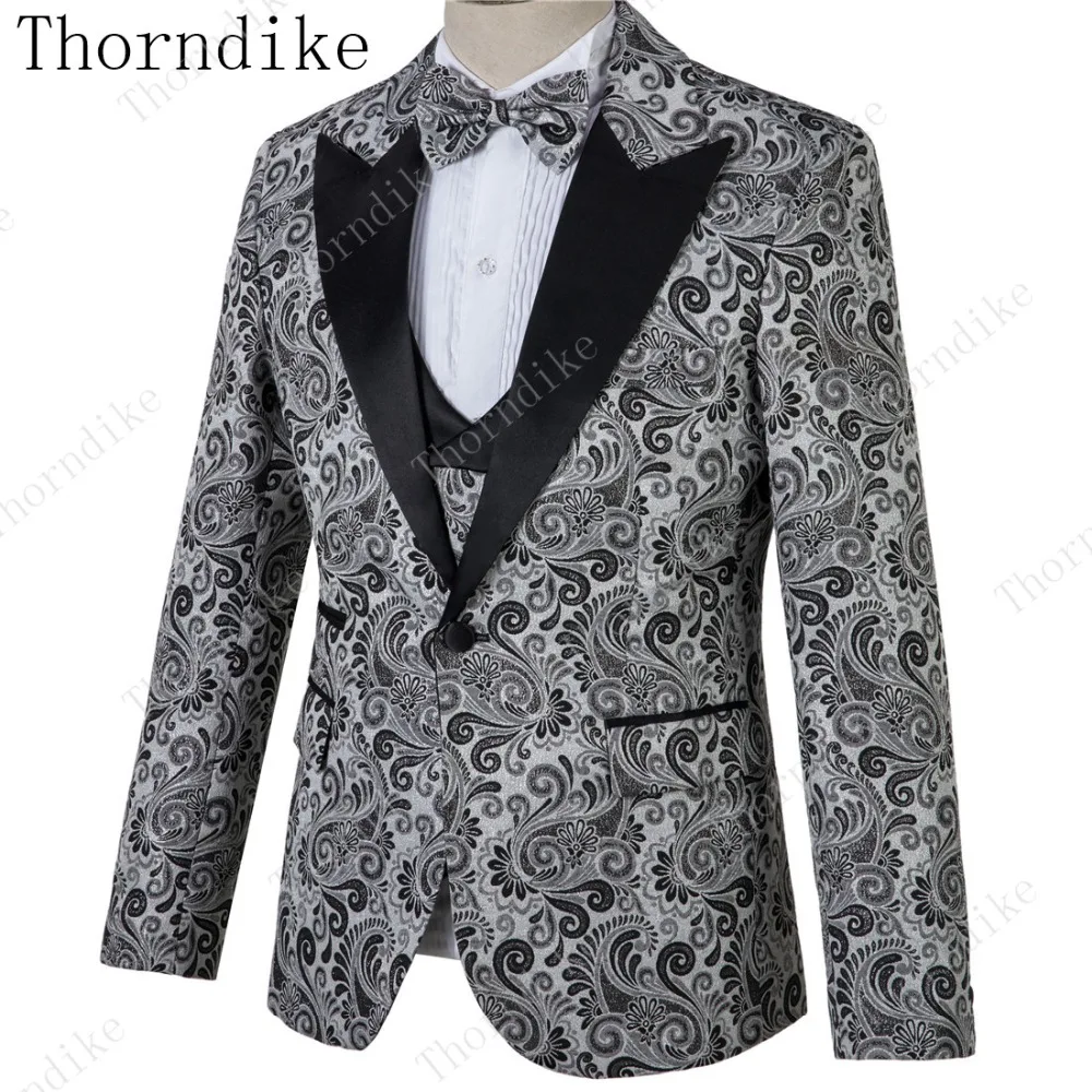 Thorndike нежный мужской костюм черный Паттер для официального торжества выпускного вечера Свадебный костюм Bridegoom высокого качества(куртка+ жилет+ брюки) 5XL