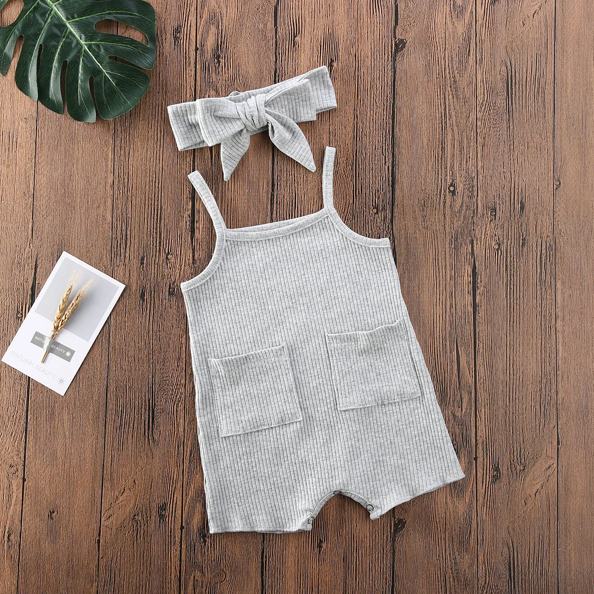 Baby Bodysuits for girl  2020 Baby Summer Clothing Infant Newborn Baby Girls Boys Sleeveless Romper Ribbed Solid Pocket Jumpsuit With Headband Bamboo fiber children's clothes Baby Rompers