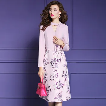 

Spring 2019 New Superior Quality Celebrities Dress Work Full Sleeve Women Party Dress Plus Size Printing Splicing Winter Dresses