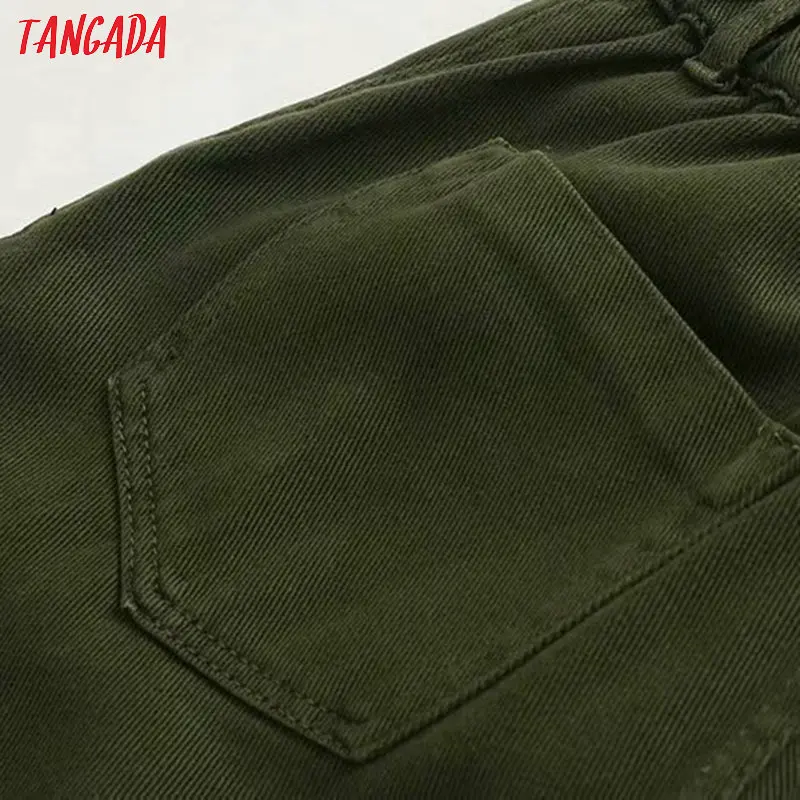 Tangada women amygreen denim harm pants strethy waist fashion female loose casual vintage jean femme 4M136