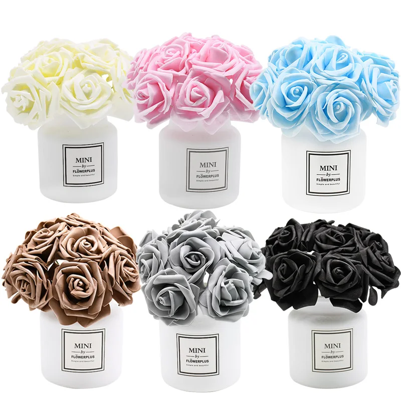 24pcs 7cm Artificial Flower Bouquet PE Foam Rose Fake Flowers For Wedding Bridal Bouquet Birthday Party Deco DIY Wreath Supplies