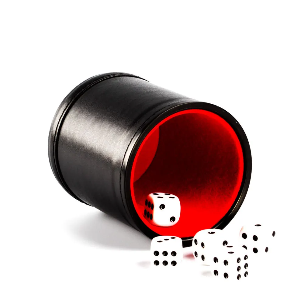 Black PU Leather Red Flannel Mute Dice Cup Bar Game Supplies With Dices
