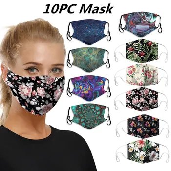 

10pc Reusable Face Mask Adult For Anti Dust Protection Replaceable Filter Face Mask Washable Earloop Warm Windproof Mouth-muffle