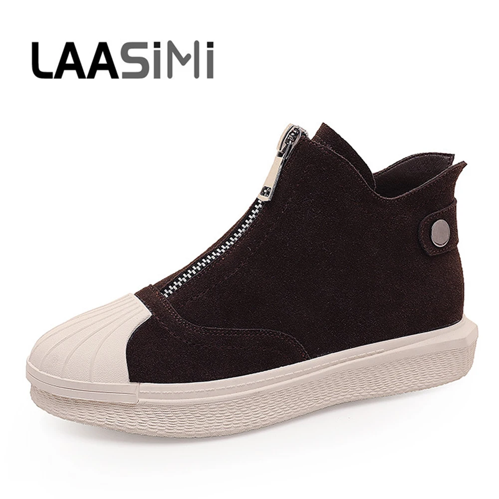

LAASIMI 2020 New Arrival Women's Genuine Leather Shoes Woman Ankle Boots Female Rubber Flat With Fur Winter Sneakers Botas Mujer