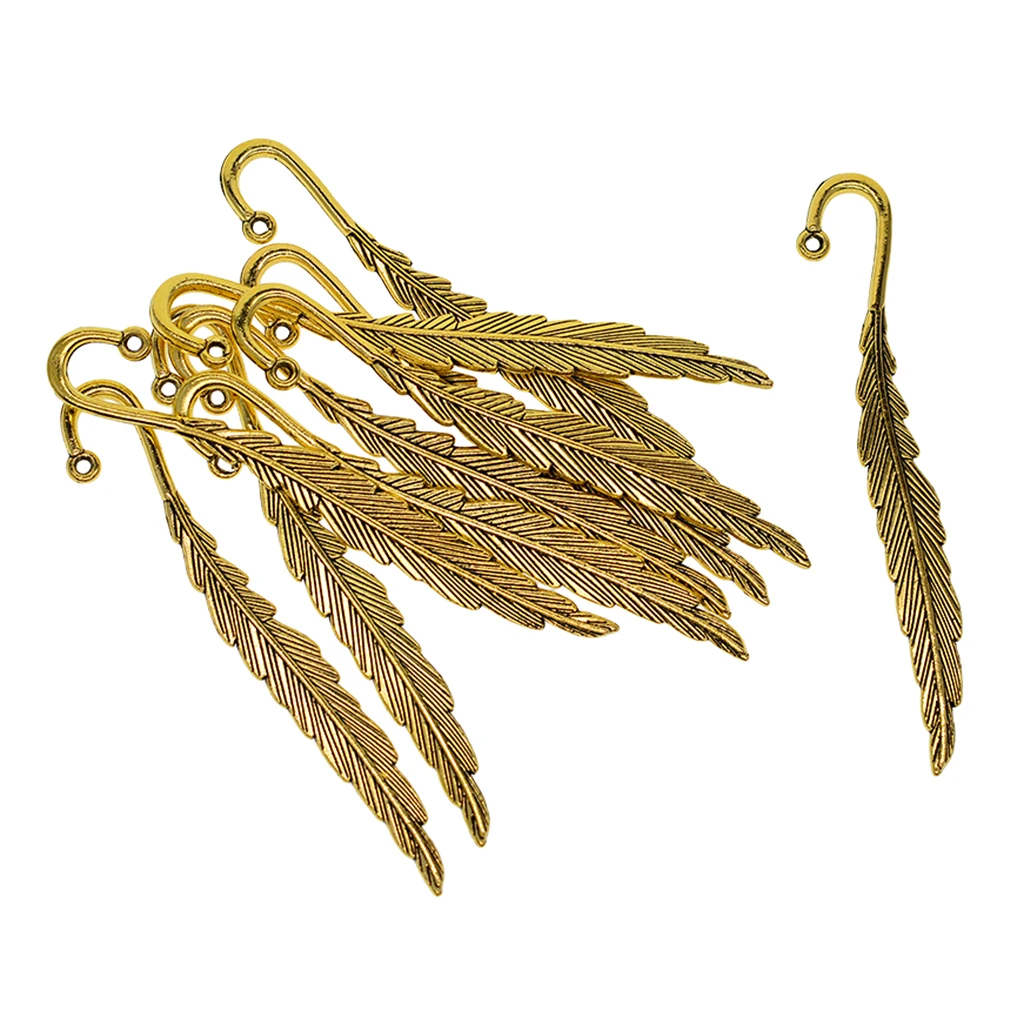 10 Pieces Classical Delicacy Metal Feather Pendant Beading Bookmarks for Handmade Silky Tassel Bookmarks Stationery Gifts